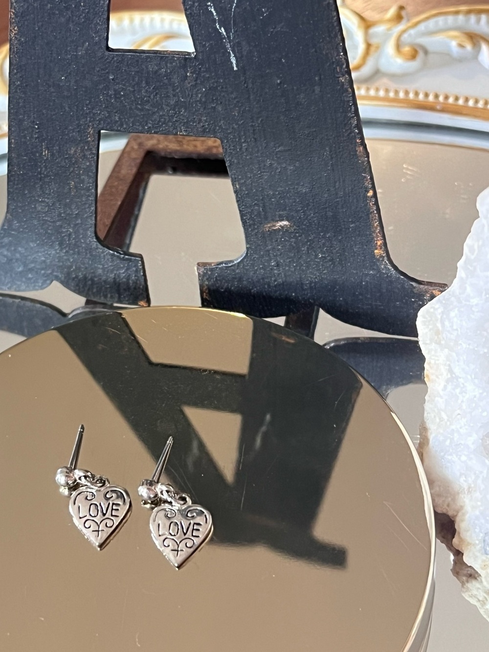 Brighton Silver 'LOVE' Heart Stud Earrings